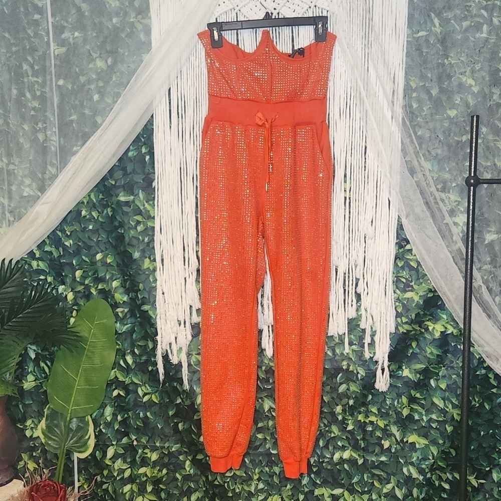 Akira Orange Studded Jumpsuit
